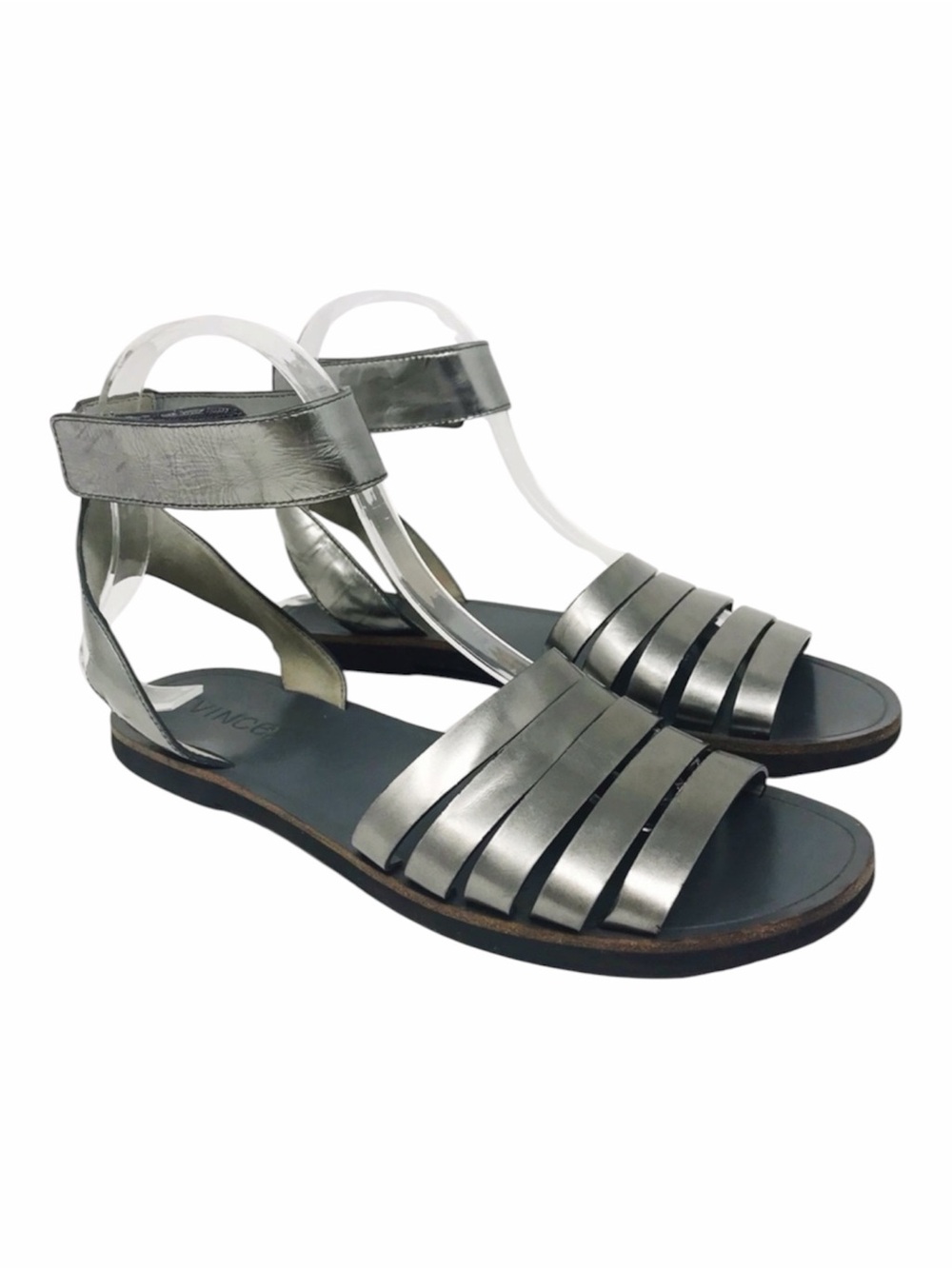 VINCE Pewter Metallic Leather Sandals 6.5